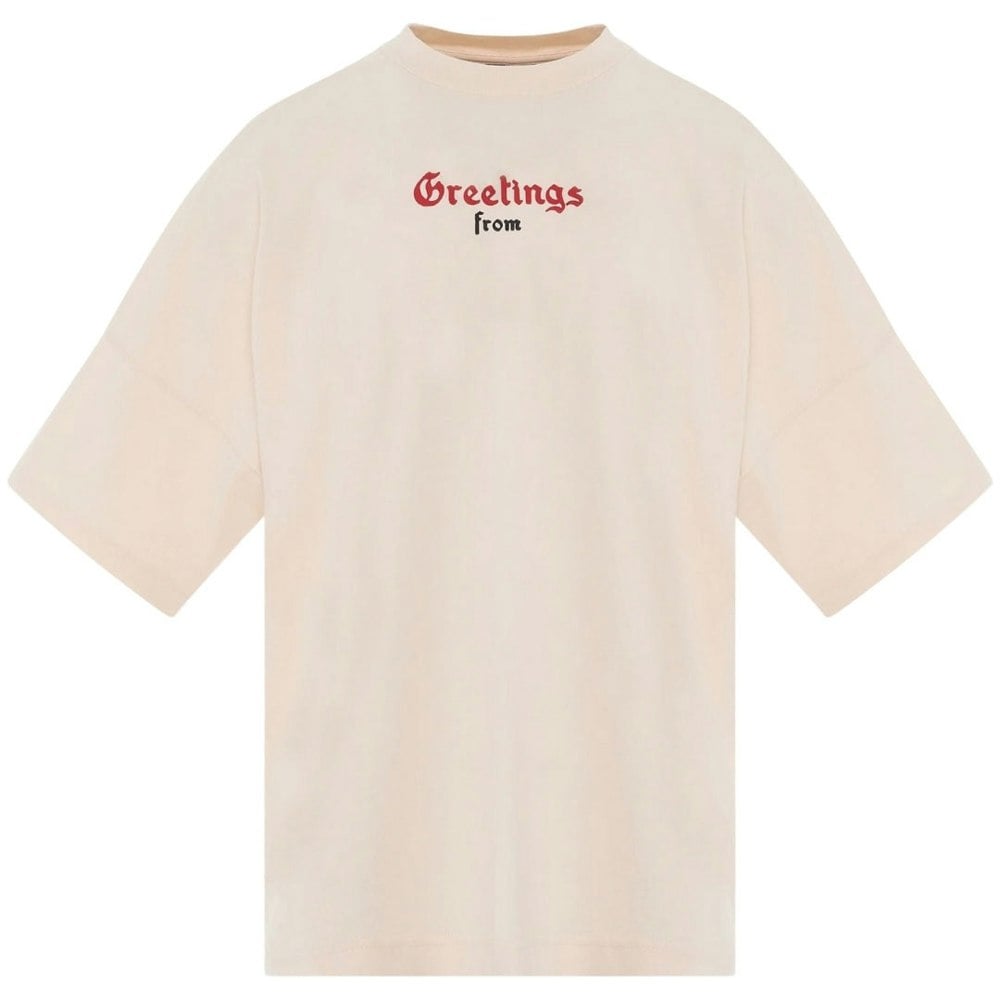 Palm Angels California Logo Oversized Fit Beige T-Shirt