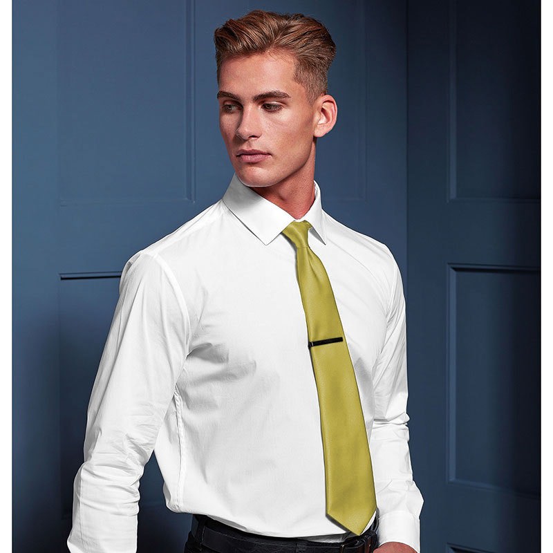 Premier Mens Plain Satin Tie (Narrow Blade) - Lemon