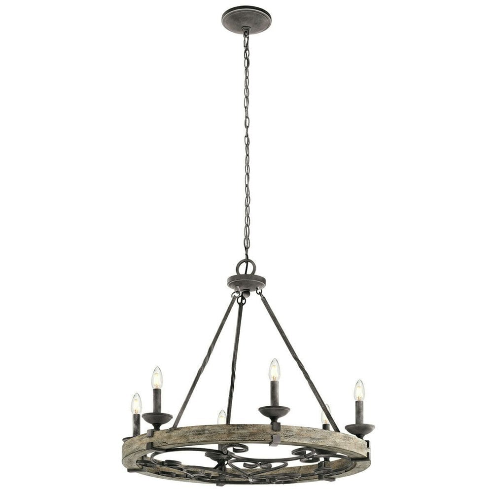 6 Bulb Chandelier Hanging Pendant LIght Weathered Zinc LED E14 60W Bulb Loops