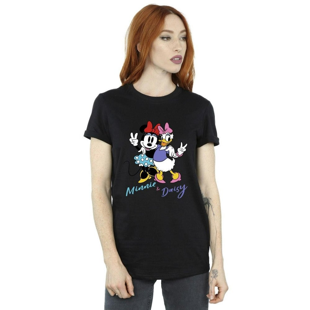 Disney Womens/Ladies Minnie Mouse And Daisy Cotton Boyfriend T-Shirt - Black