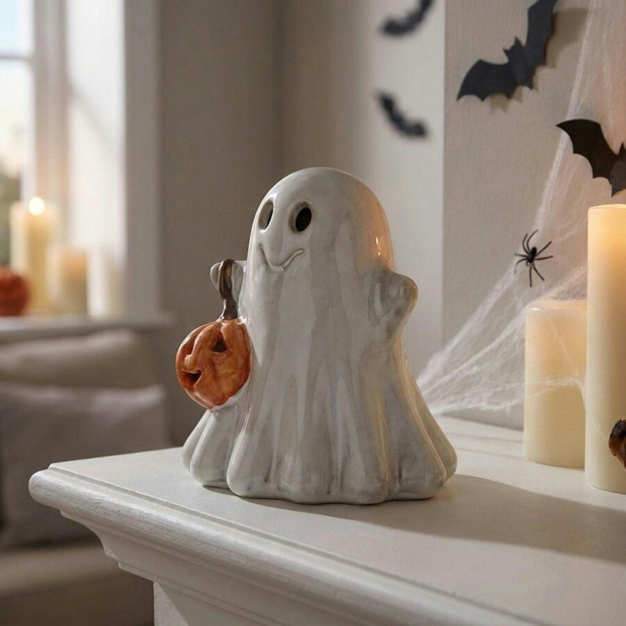 Garden Greatness Playful Ceramic Ghost Light Up Ornament