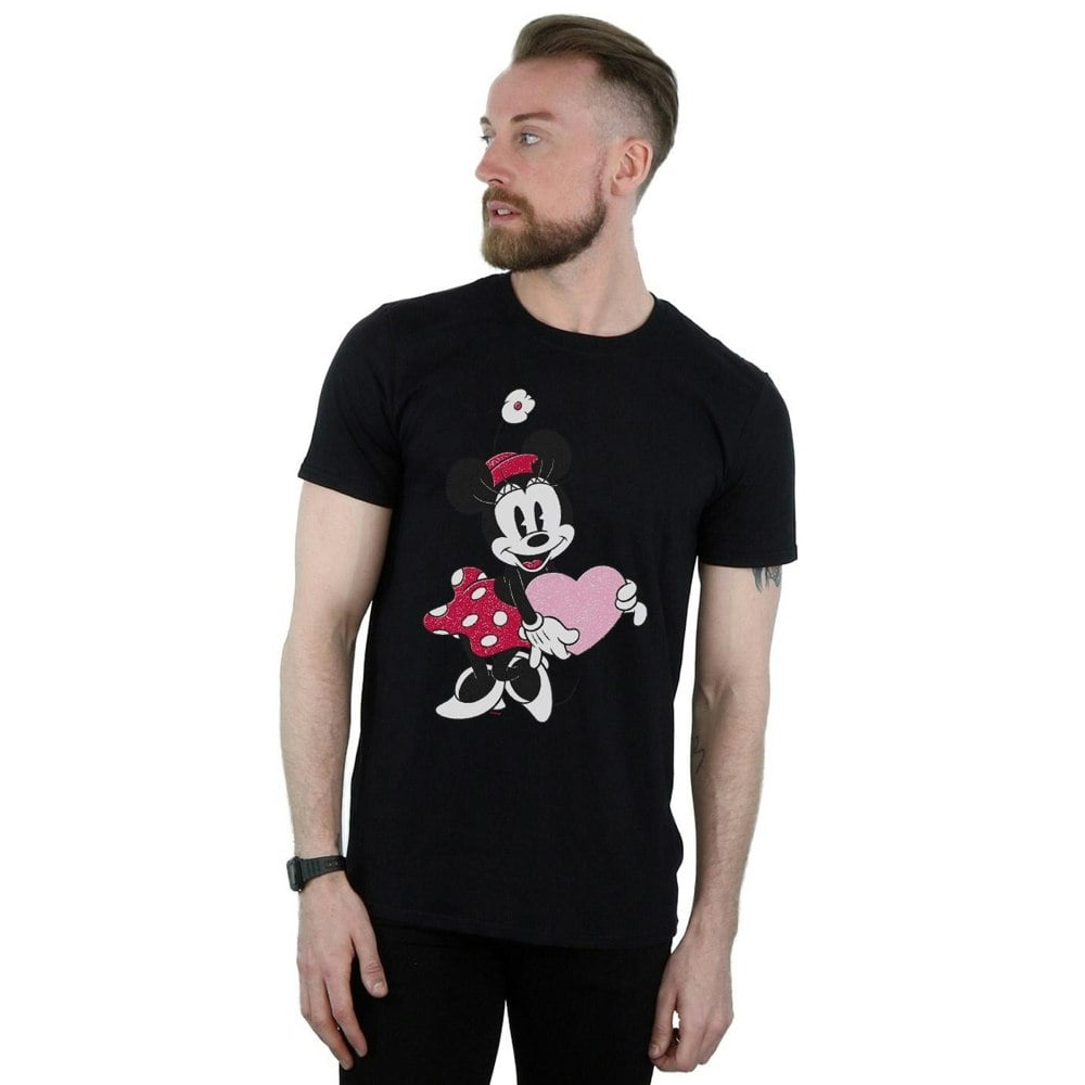 Disney Mens Minnie Mouse Love Heart T-Shirt - Black