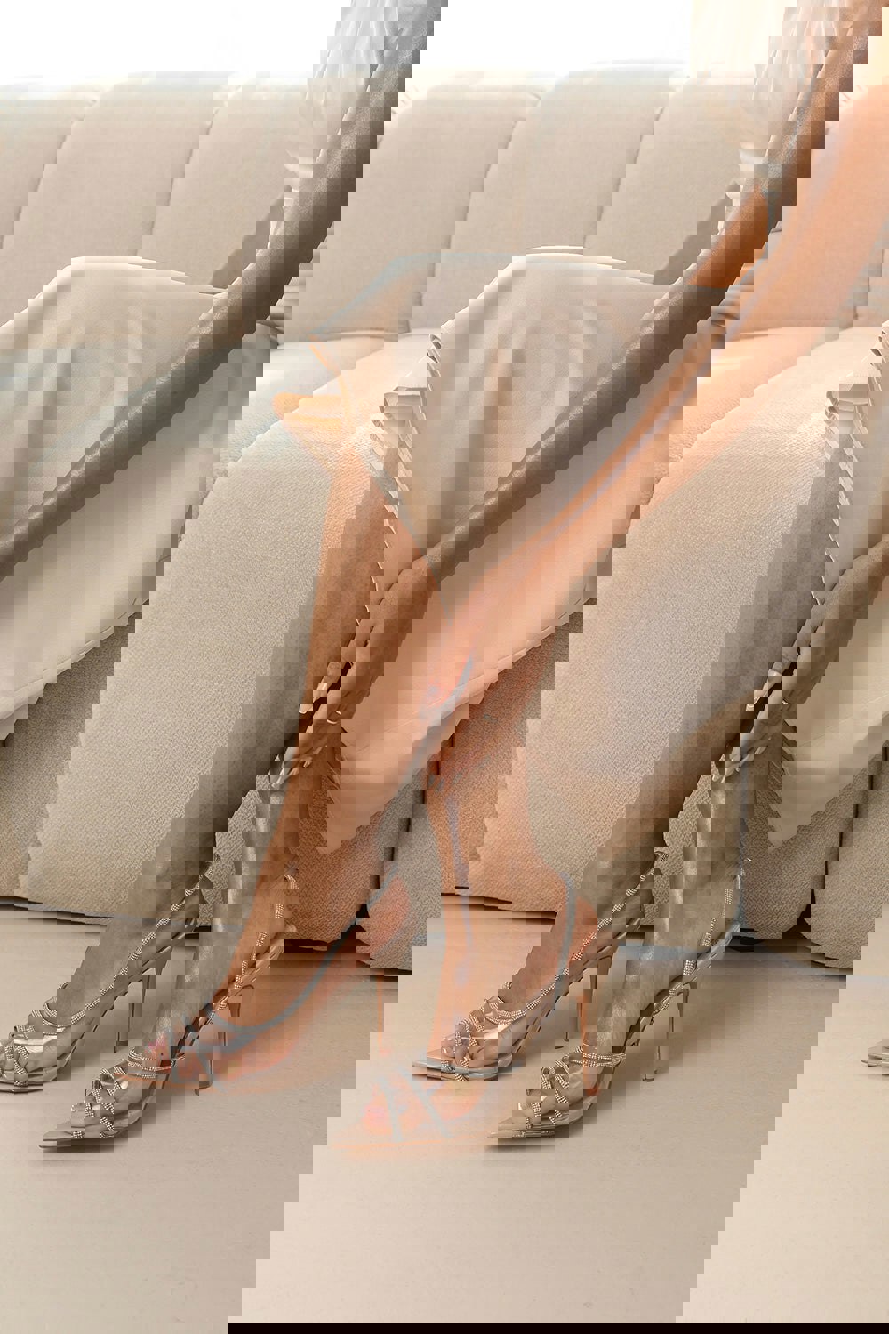 Where's That From Lorelei Crystal Multi Strap Slingback High Heels in Nude