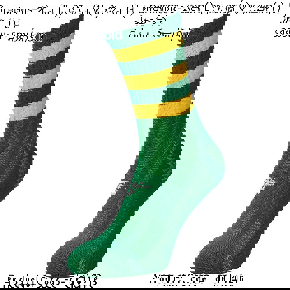 JUNIOR Size 3-6 Hooped Stripe Football Crew Socks GREEN/GOLD Training Ankle