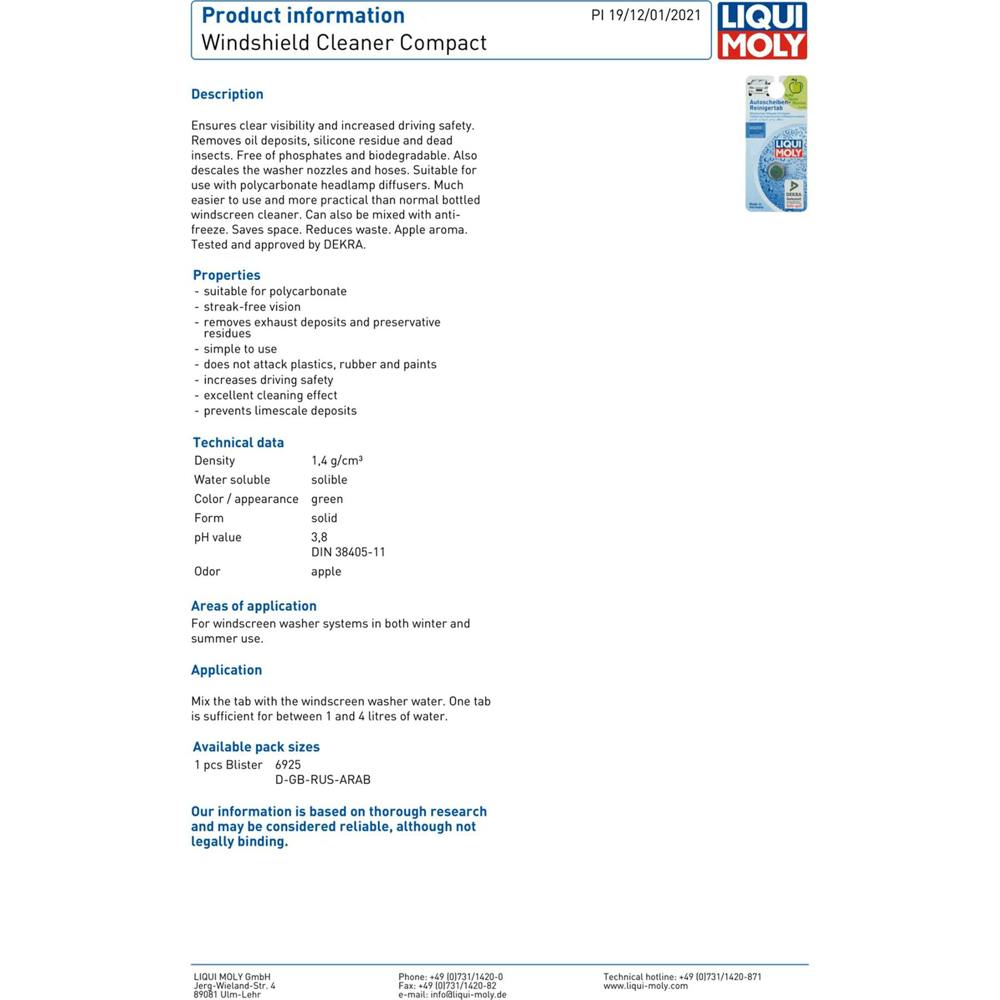 Liqui Moly Windscreen Washer Cleaner Tablets Apple Scent 1-4L  Screenwash