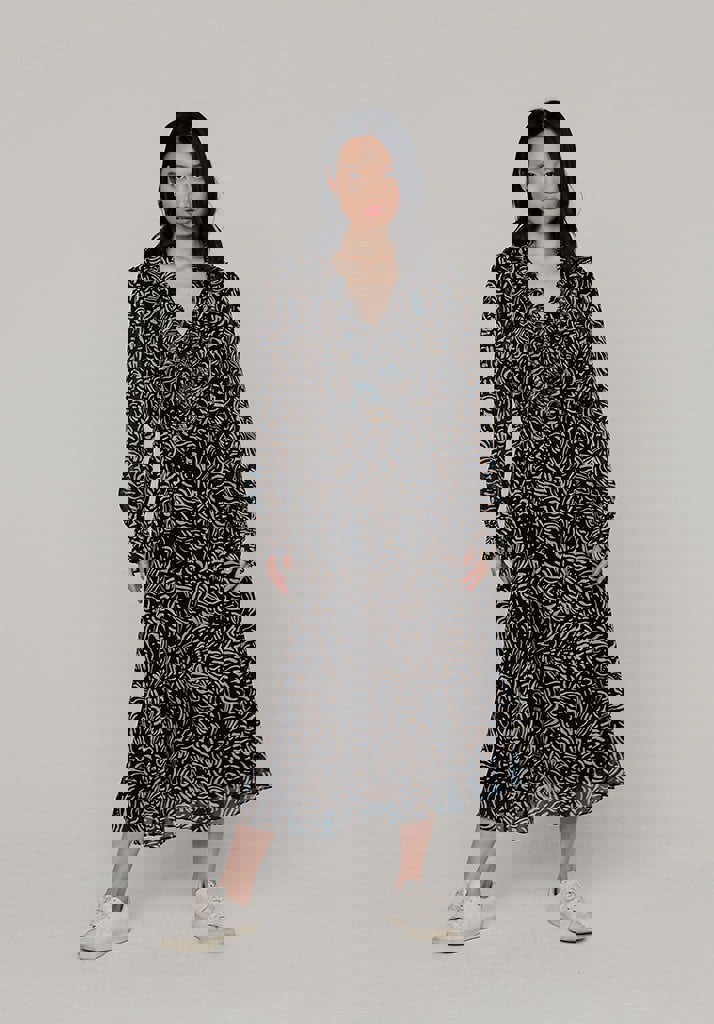 Margot Hidden Zebra Midi Dress in Black