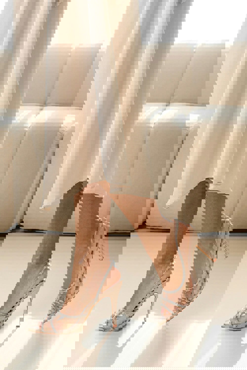 Where's That From Lorelei Crystal Multi Strap Slingback High Heels in Nude