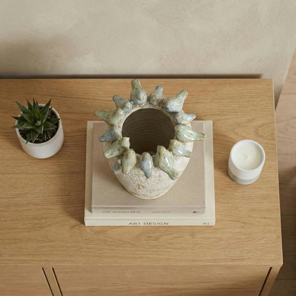 Garden Greatness Relica Glazed Stone Bird Vase