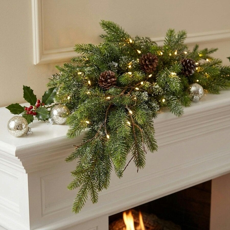Garden Greatness Pine Bow Teardrop Christmas Swag