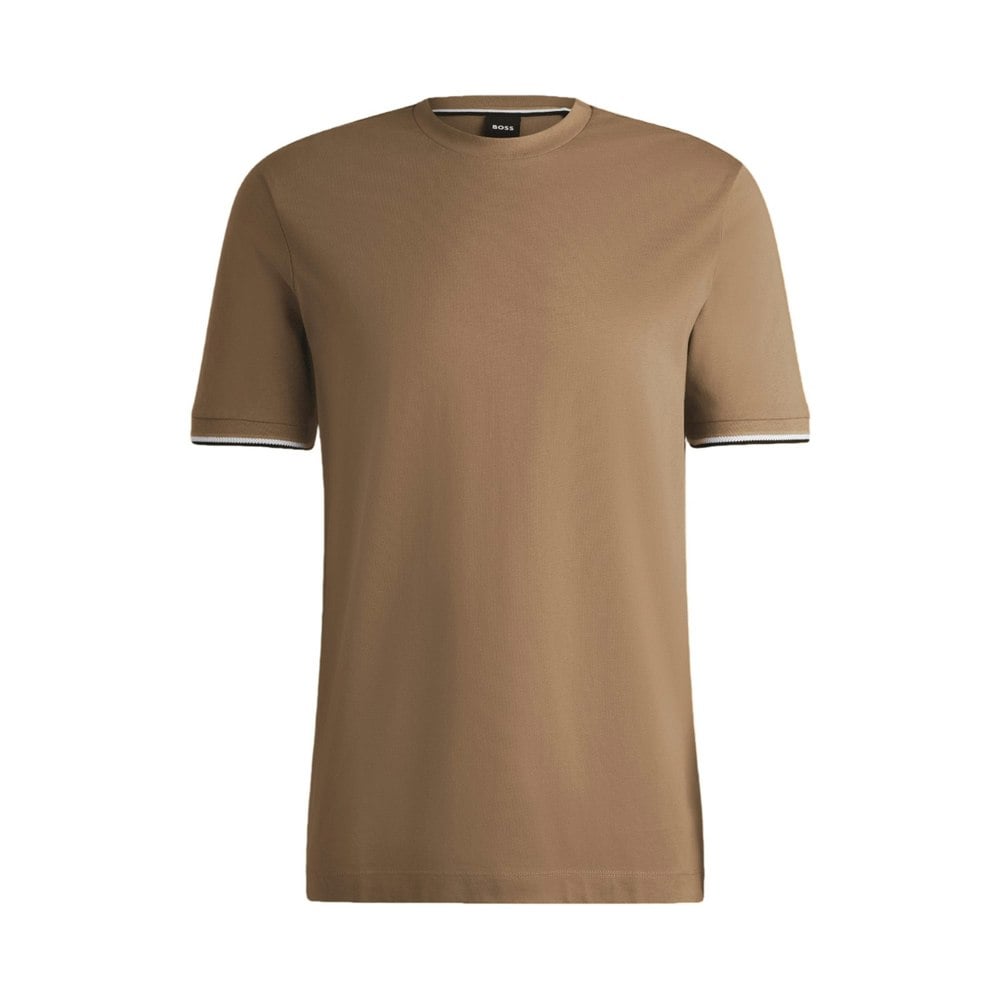 Boss Mens Signature Stripe Cuffed T-Shirt - Beige