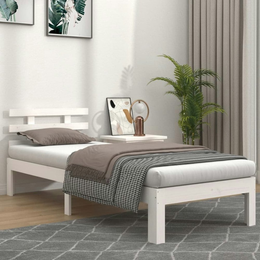 Berkfield Bed Frame White Solid Wood 75x190 cm Small Single