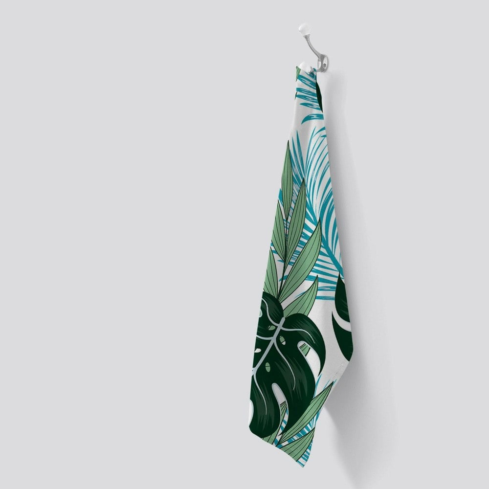 Warren Reed Tropical Pattern With Bright Plants And Flowers Tea Towel