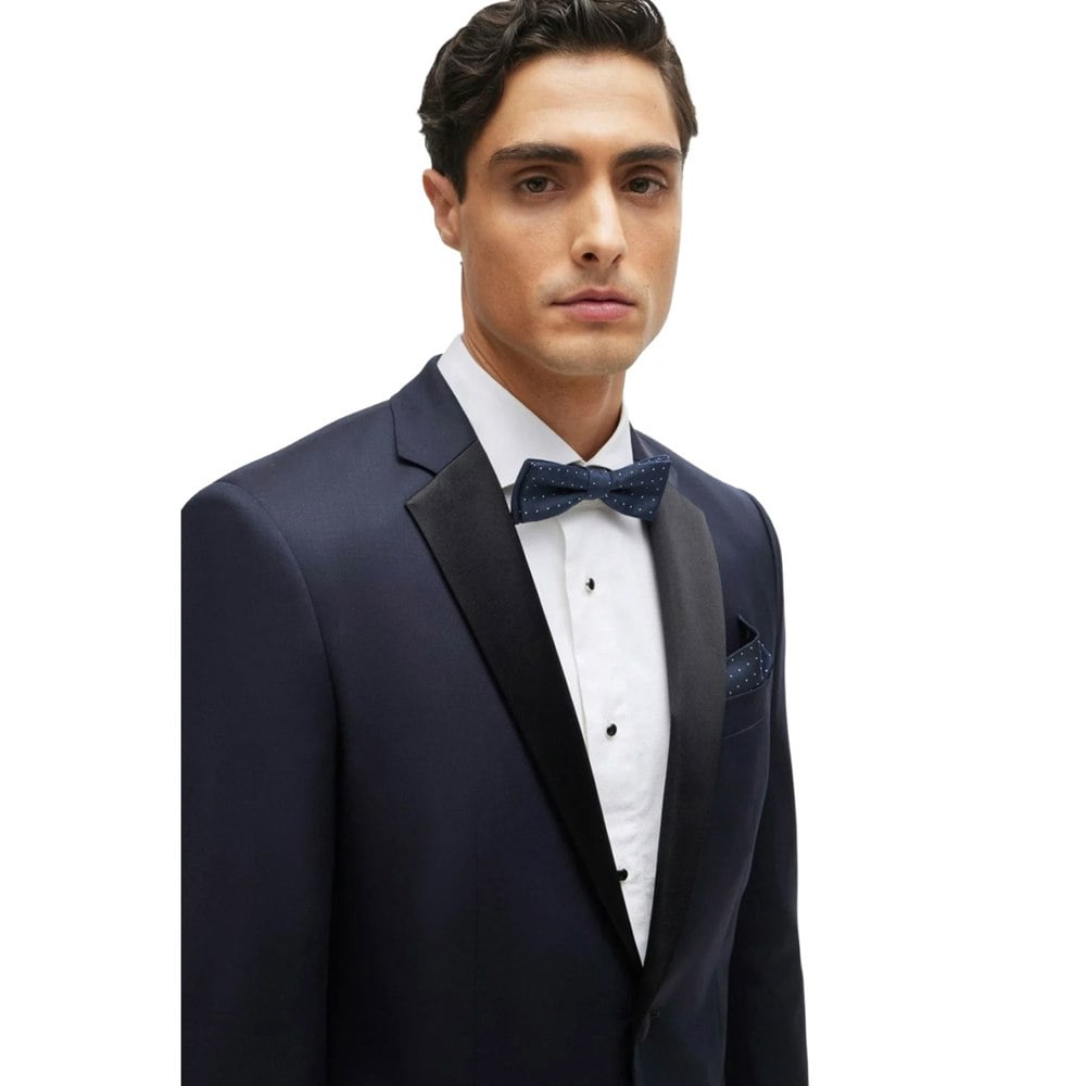 Boss Mens Pin Dot Silk Tie & Pocket Square Set - Dark Blue