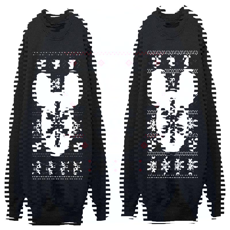 Disney Girls Mickey Mouse Christmas Silhouette Snowflakes Sweatshirt - Black