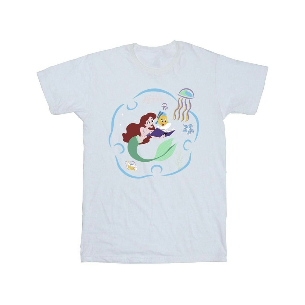 Disney Mens The Little Mermaid Reading A Book T-Shirt - White