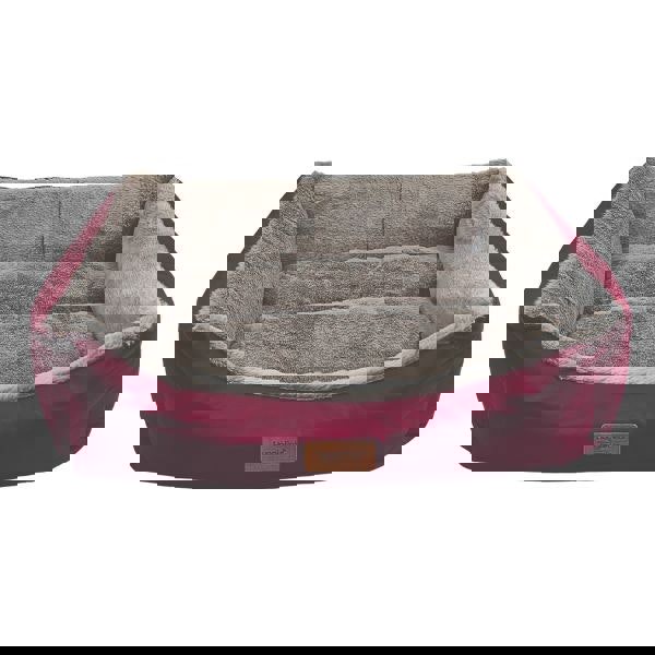 HugglePets Luxury Plush Dog Lounger - Red &amp; Grey.