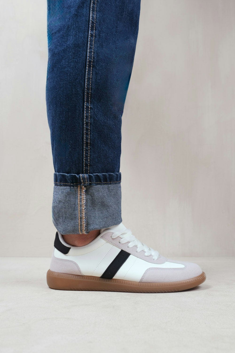 Where's That From Pace Contrast Panel Lace Up Gum Sole Trainers in White
