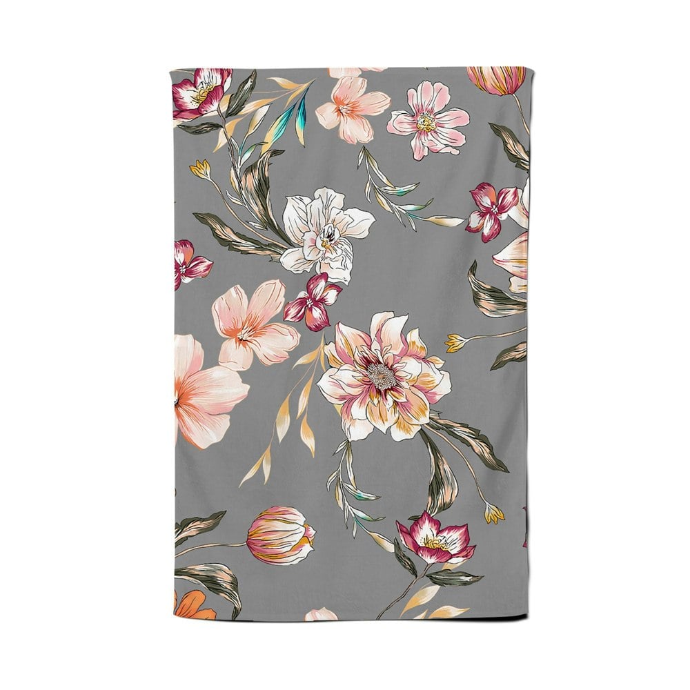 Warren Reed Peony, Lily, Tulip, Daisy Colorful On Grey Background Tea Towel