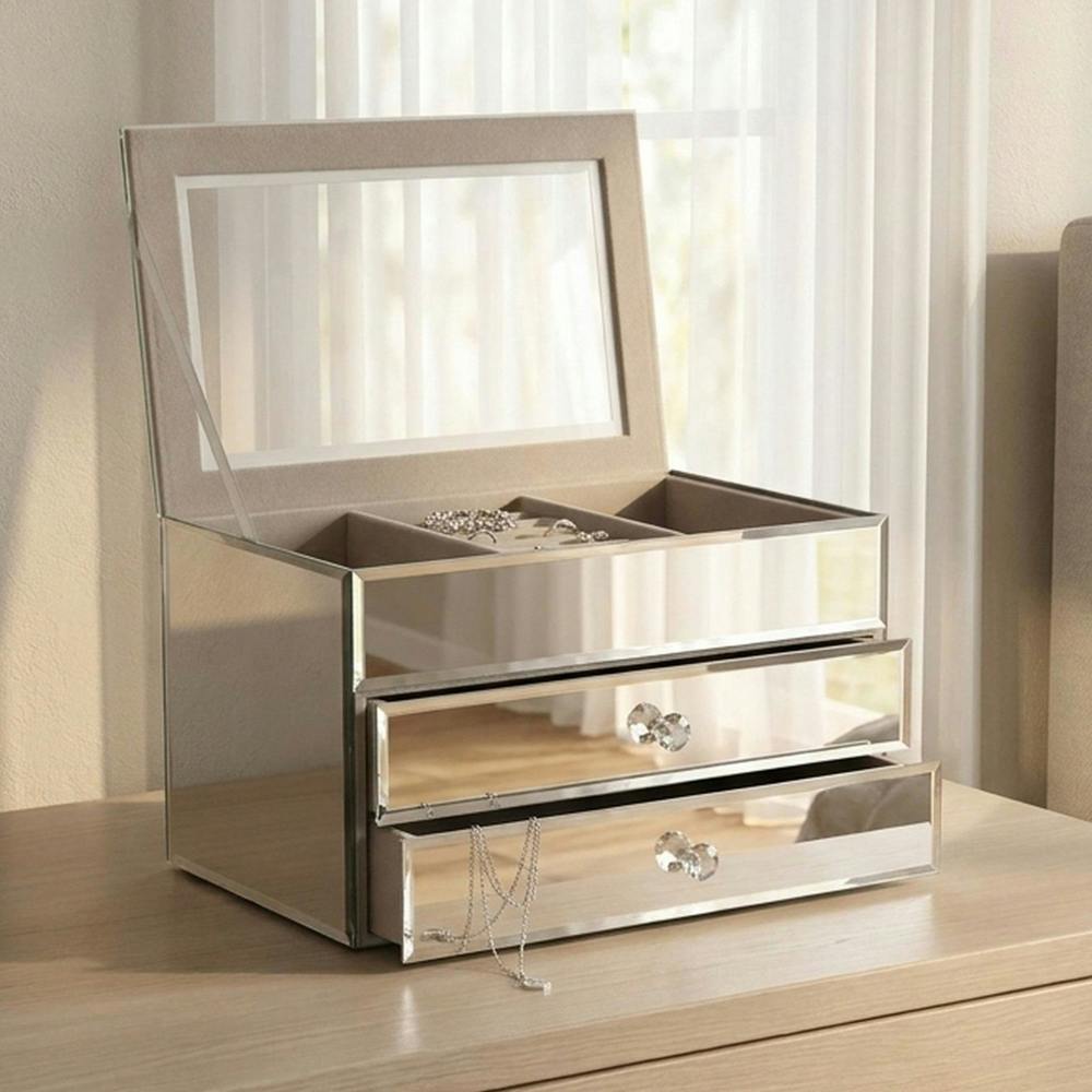 Garden Greatness Two Drawer Mirrored Glass Jewellery Box