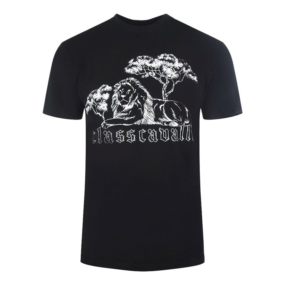 Cavalli Class Resting Lion Design Black T-Shirt