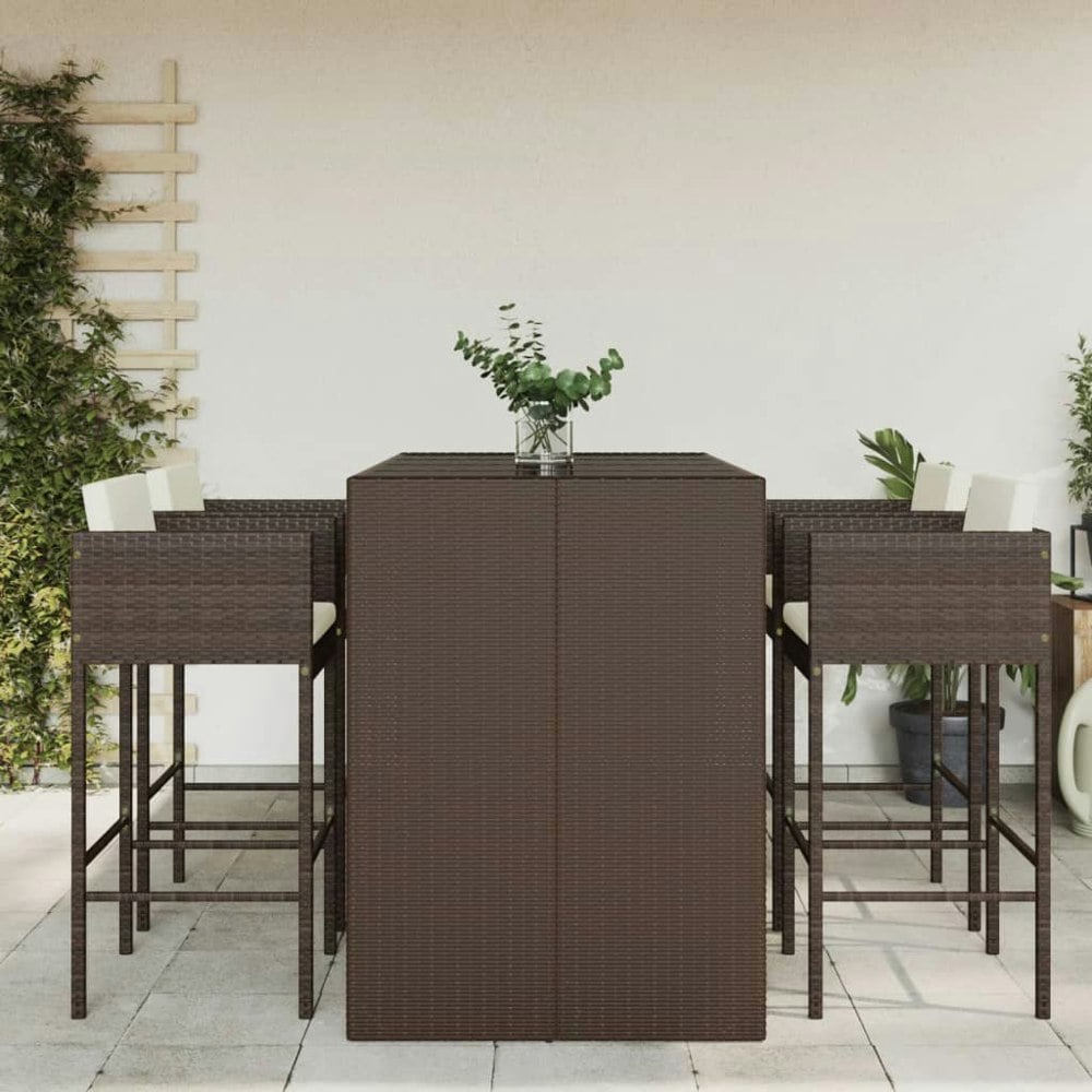 Berkfield 5 Piece Garden Bar Set with Cushions Brown Poly Rattan