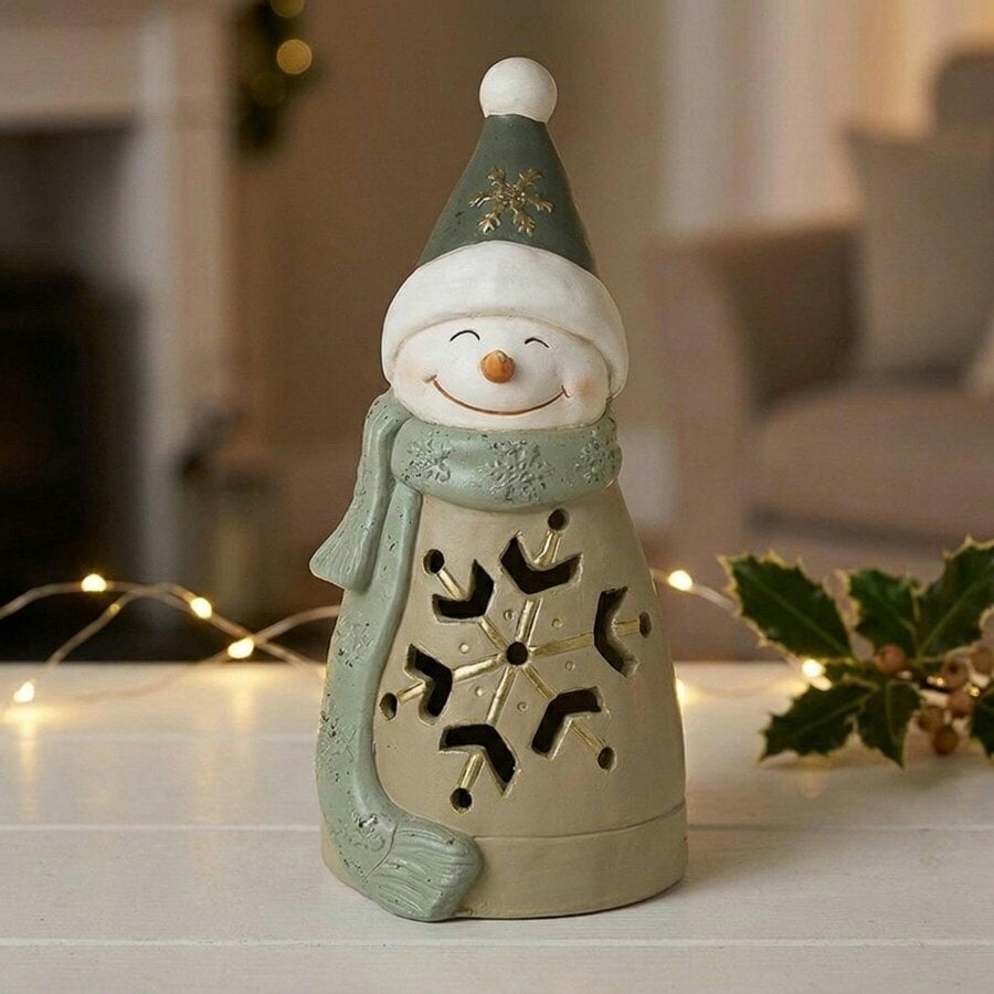Garden Greatness Festive Ceramic Light-Up Snowman
