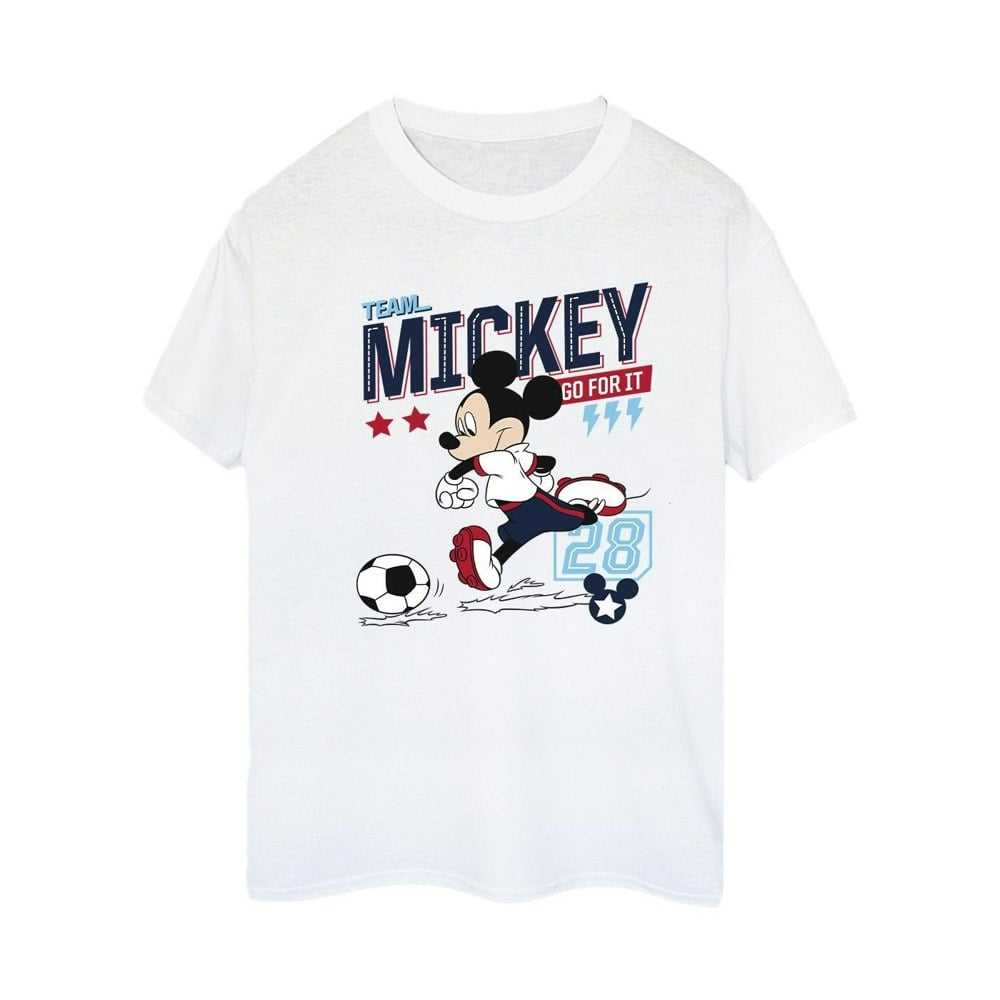 Disney Womens/Ladies Mickey Mouse Team Mickey Football Cotton Boyfriend T-Shirt - White