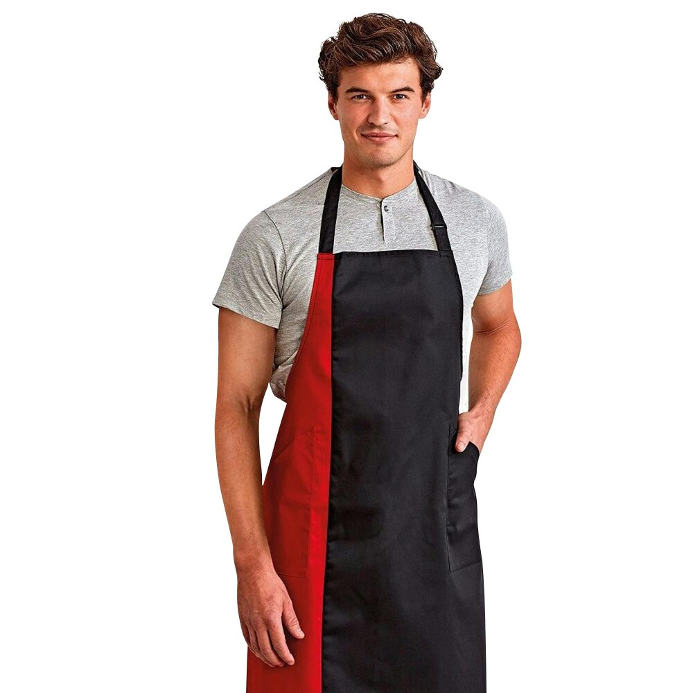 Premier Unisex Contrast Workwear Bib Apron - Black/ Red