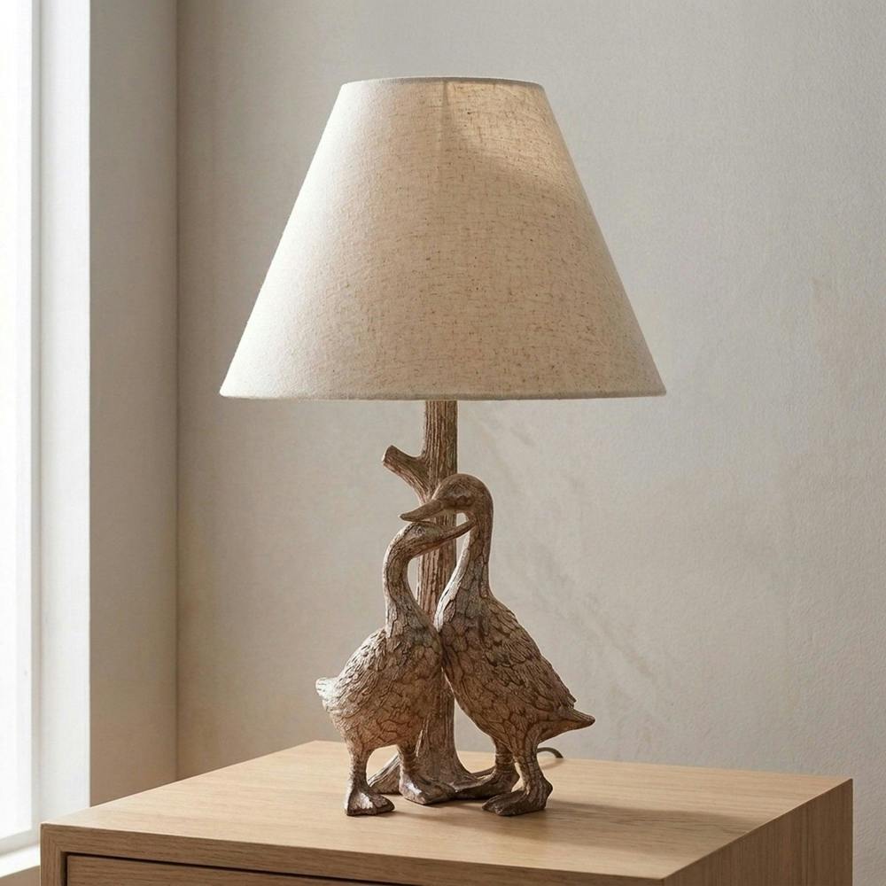 Garden Greatness Wood Effect Resin Goose Table Lamp - V2
