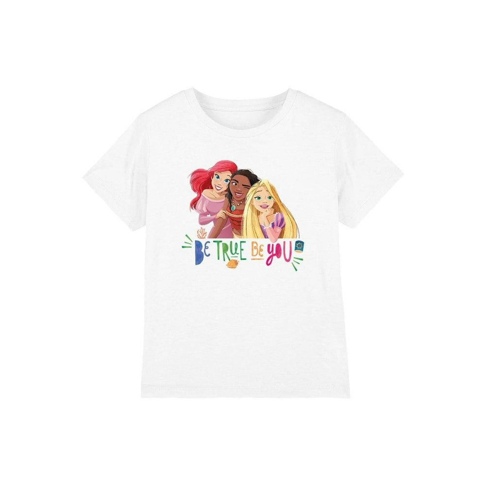 Disney Princess Childrens/Kids Be True, Be You Ariel Moana Rapunzel T-Shirt - White