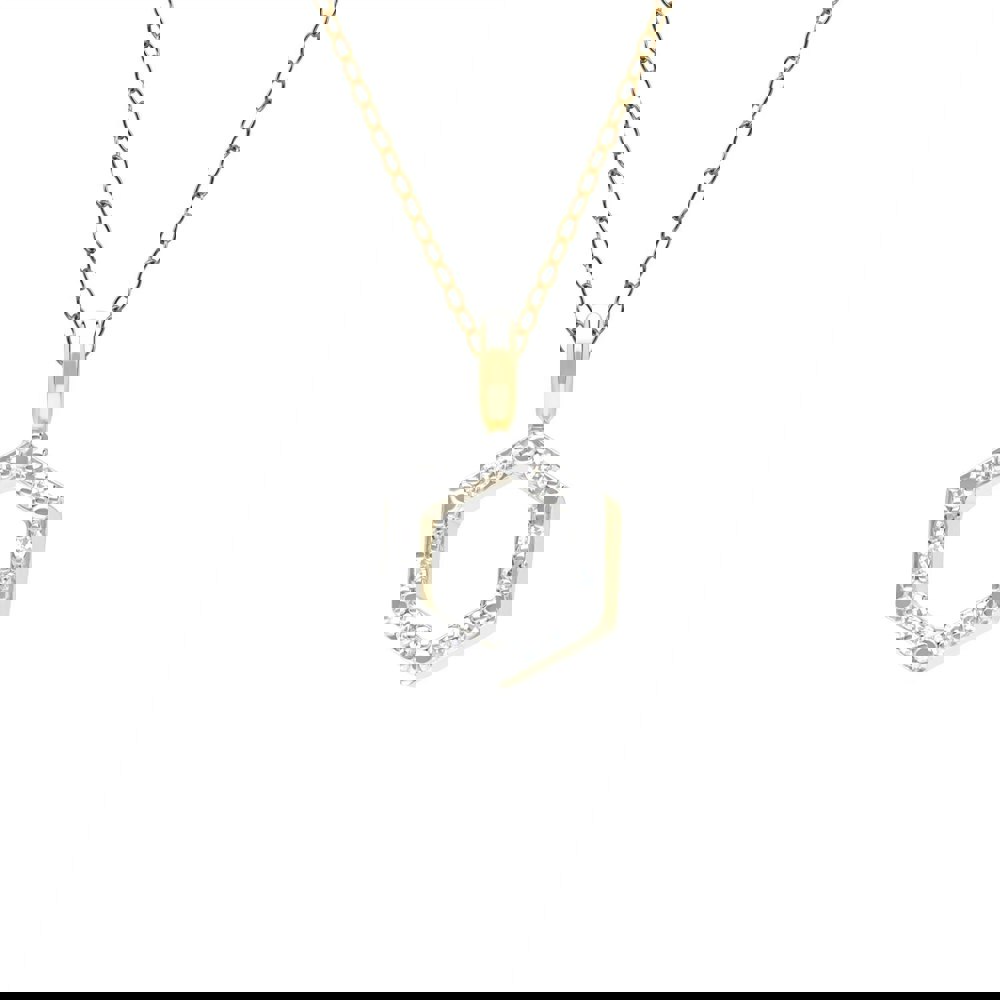 Geometric Hex Diamond Pendant Necklace in 9ct Yellow Gold Front