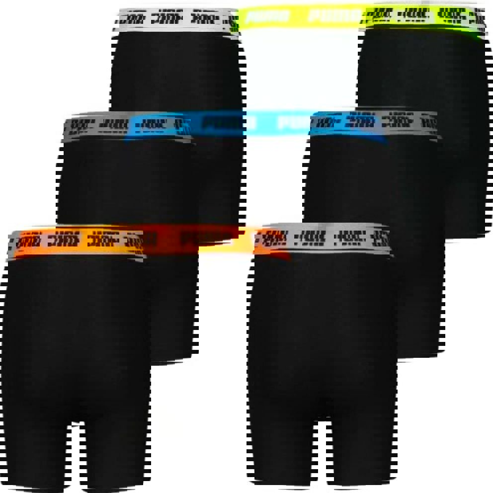 Puma - 3 - Pack Everyday Basic Boxer Briefs, Black w/ orange/blue/yellow - Boxers - and - Briefs.net