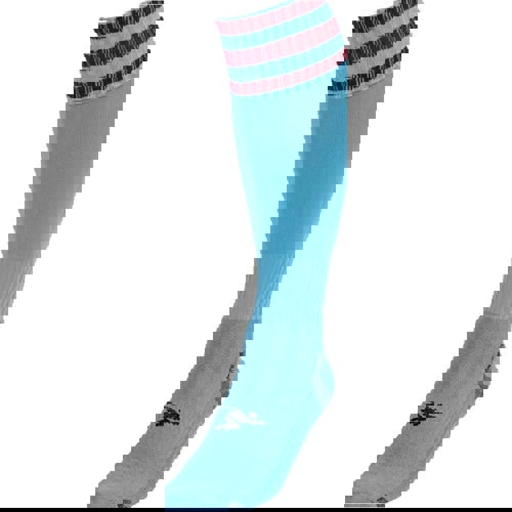 JUNIOR Size 3-6 Pro 3 Stripe Football Socks - SKY BLUE/MAROON - Contoured Ankle