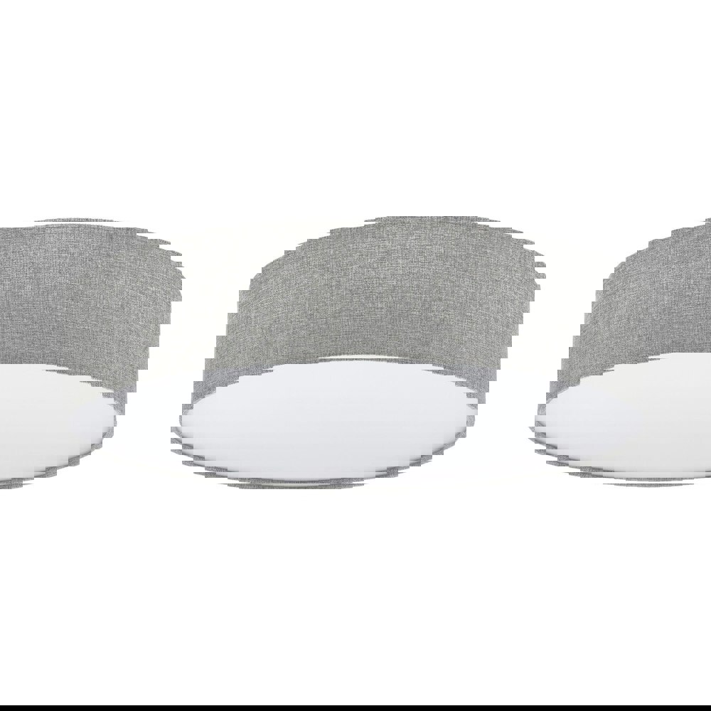 Flush Ceiling Light Colour White Shade Grey White Fabric Linen Bulb E27 3x60W Loops