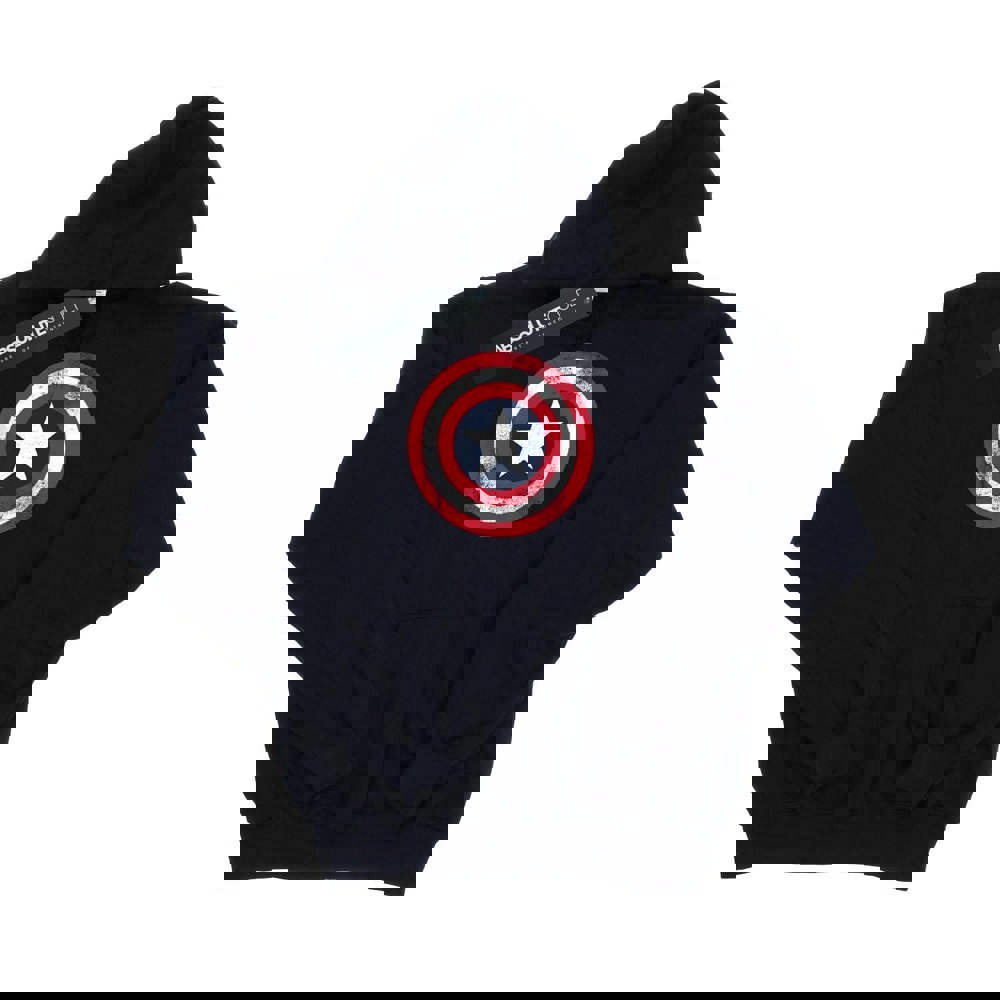 Marvel Boys Captain America Distressed Shield Hoodie - Navy Blue