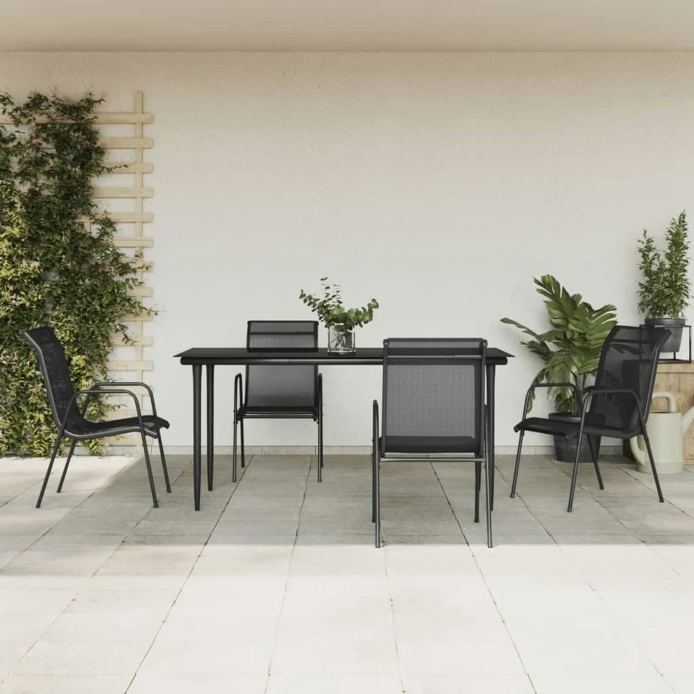 Berkfield 5 Piece Garden Dining Set Black Steel and Textilene