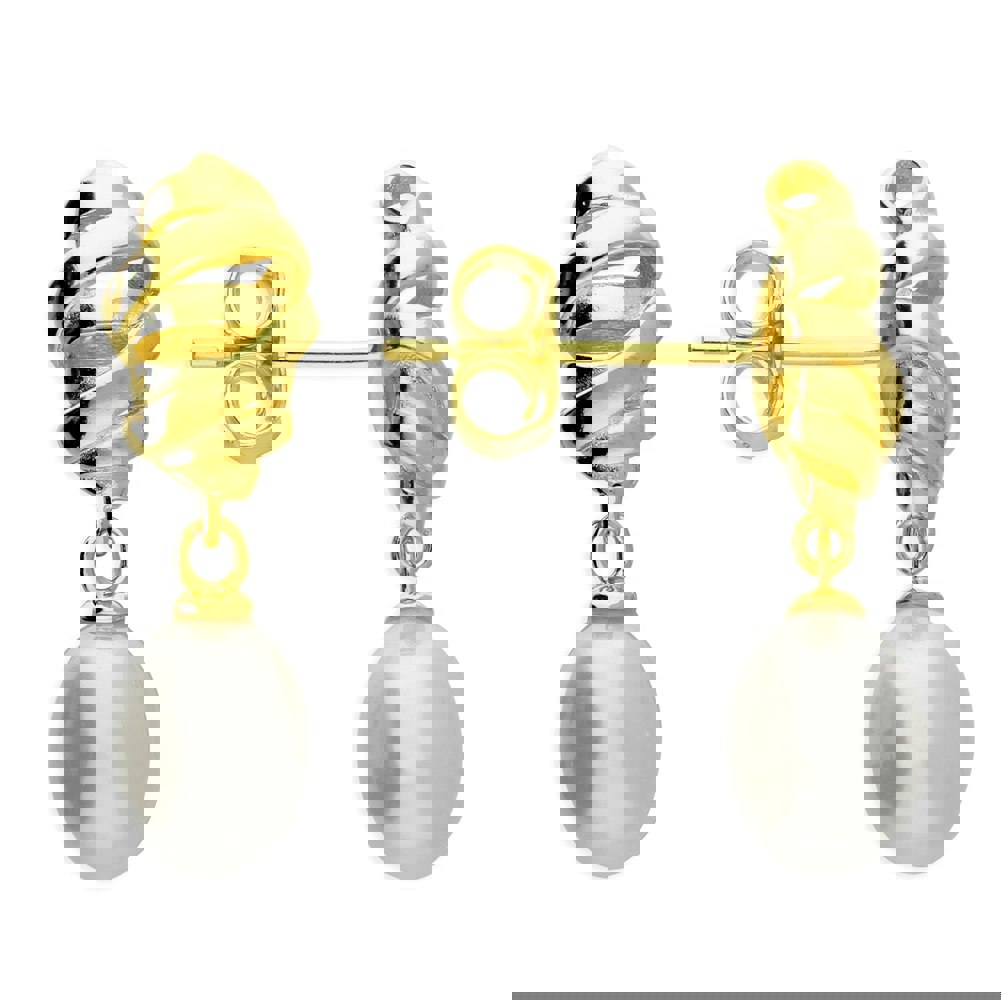 Gold plated minimalist twisted synthetic pearl stud earrings