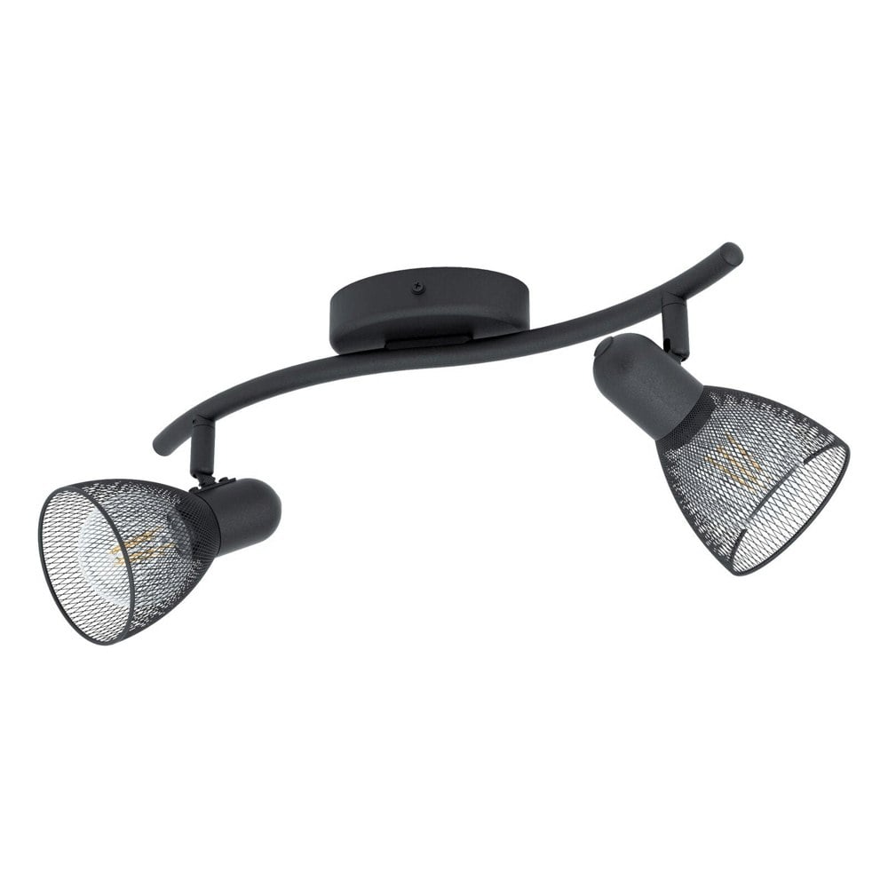 Flush Ceiling 2 Spot Light Colour Black Wave Bracket Mesh Look Shade E14 2x40W Loops