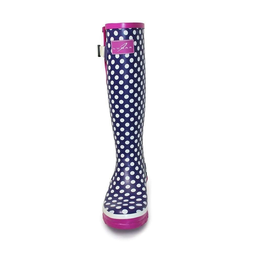 Lunar Women's Polka Dot Wellington Boots - Purple/Dark Pink/White