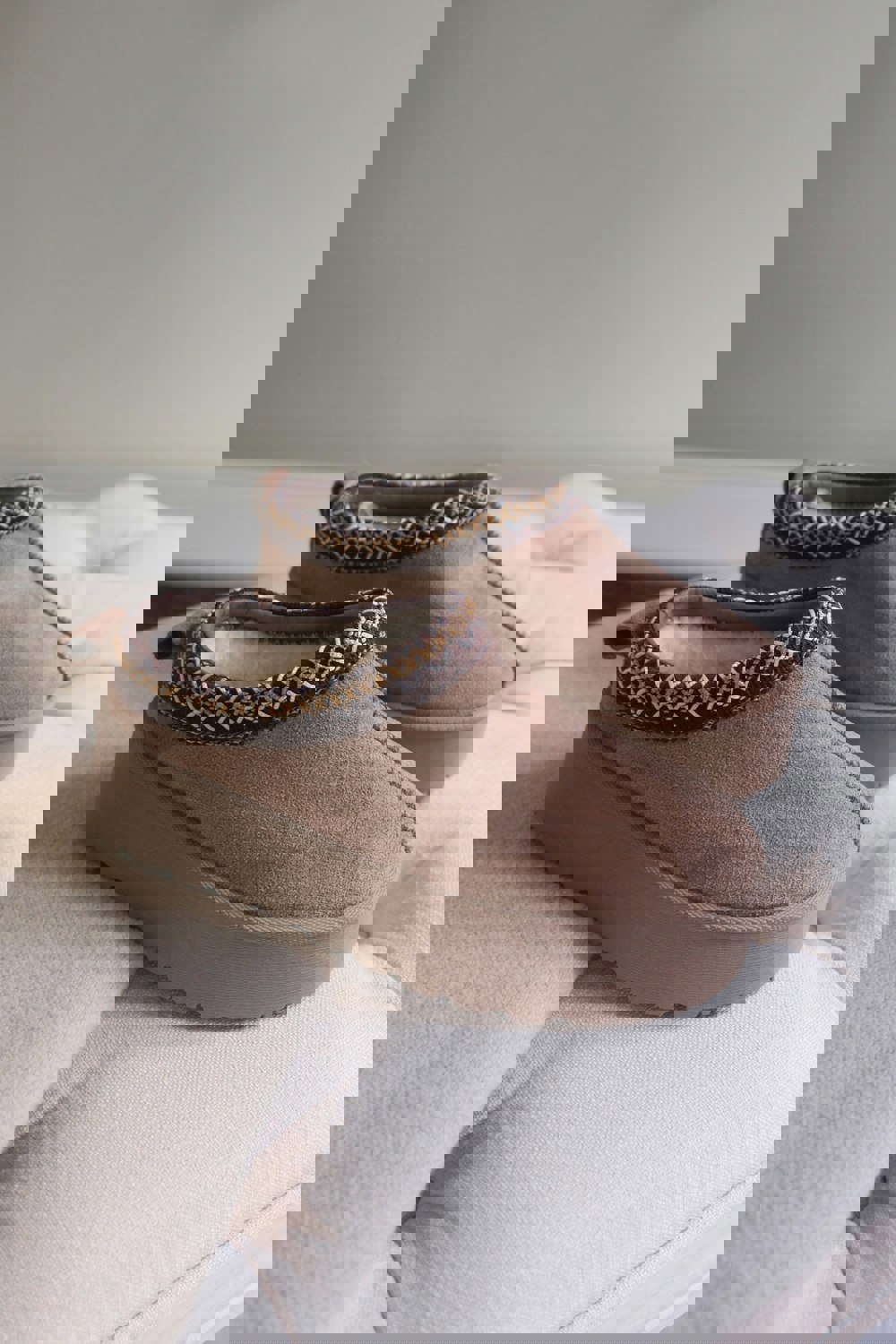 Where's That From Mango Kids Flatform Embroidered Low Ankle Slipper Boots in Camel Suede