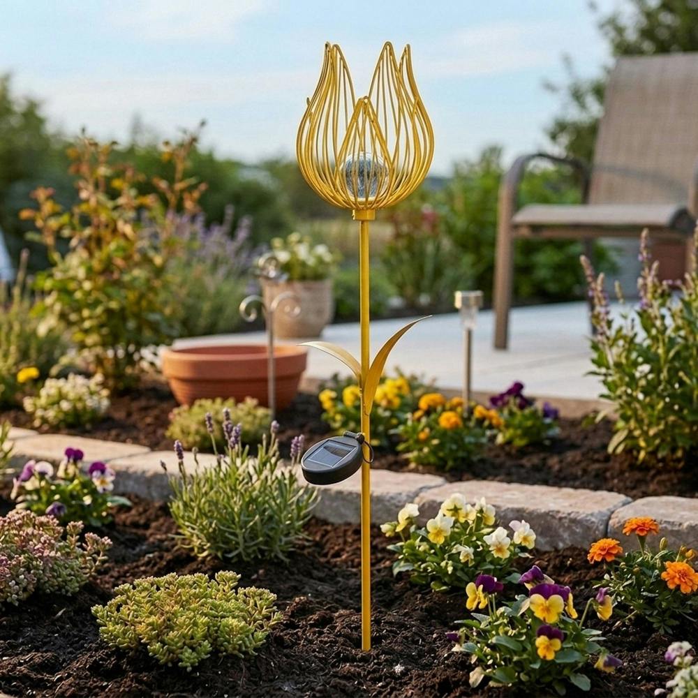 Garden Greatness Solar Yellow Metal Flower Garden Stake Light