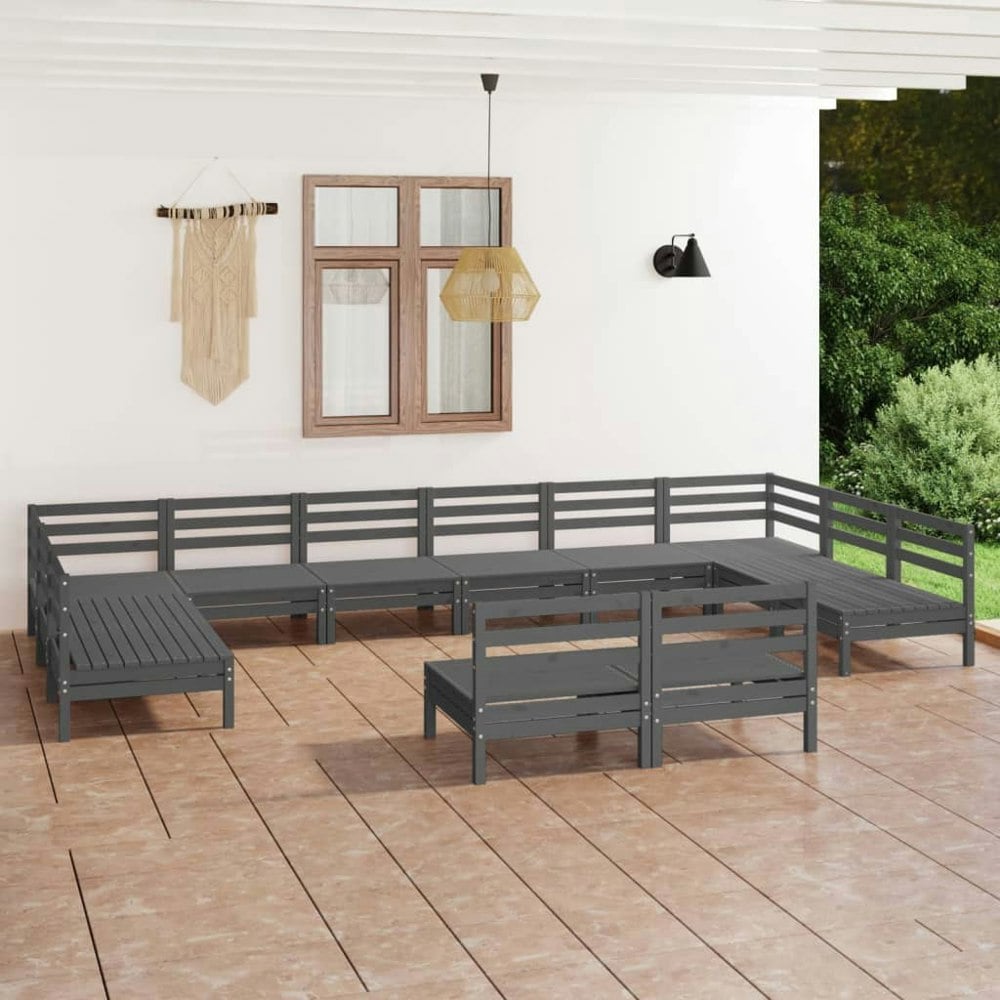 Berkfield 12 Piece Garden Lounge Set Grey Solid Wood Pine