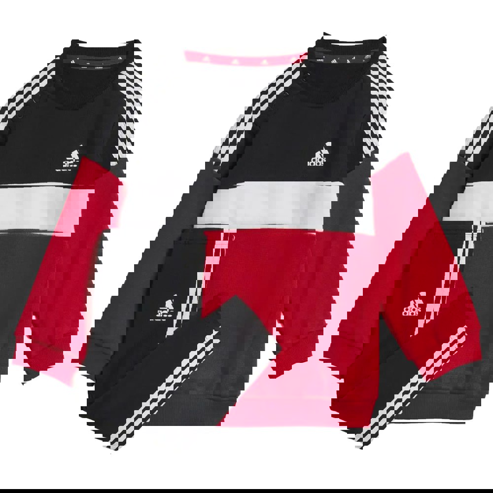 Adidas Childrens/Kids Tiberio 3-Stripe Colourblock Top & Bottom Set - Black/White/Red