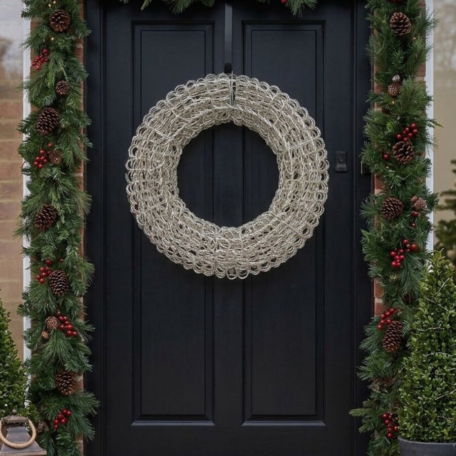 Garden Greatness Large Silver Metallic Looped LED Festive Wreath