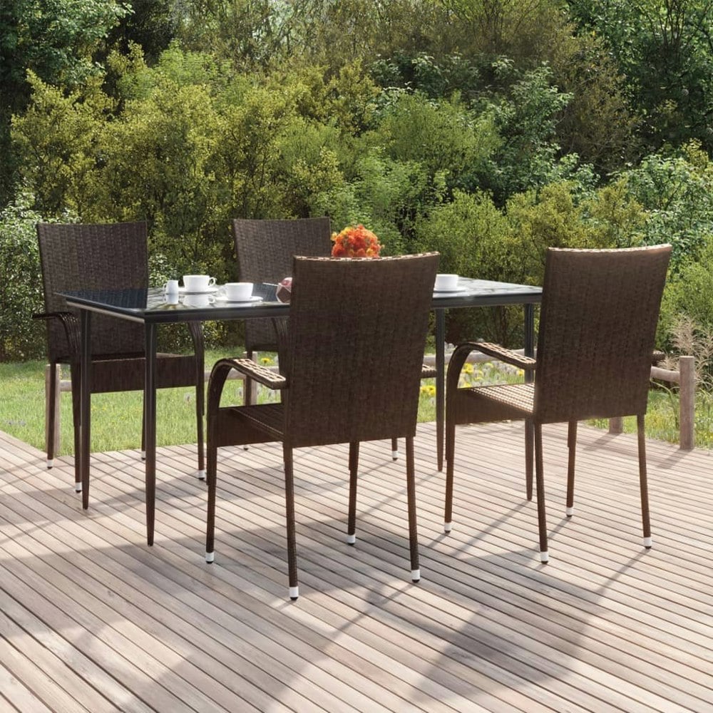 Berkfield 5 Piece Garden Dining Set Brown Poly Rattan