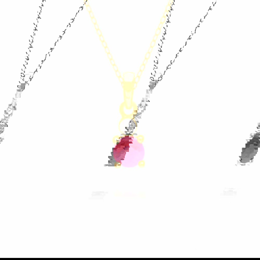 135P2099019 Micro Statement Round Ruby & Diamond Pendant in 9ct Yellow Gold 1