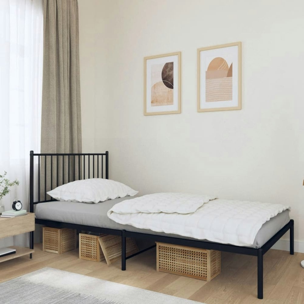 Berkfield Metal Bed Frame with Headboard Black 107x203 cm