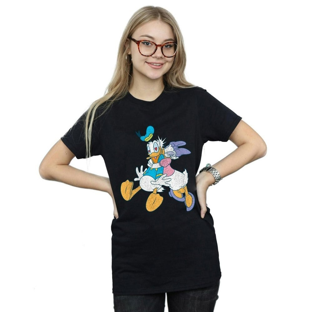 Disney Womens/Ladies Donald And Daisy Duck Kiss Cotton Boyfriend T-Shirt - Black