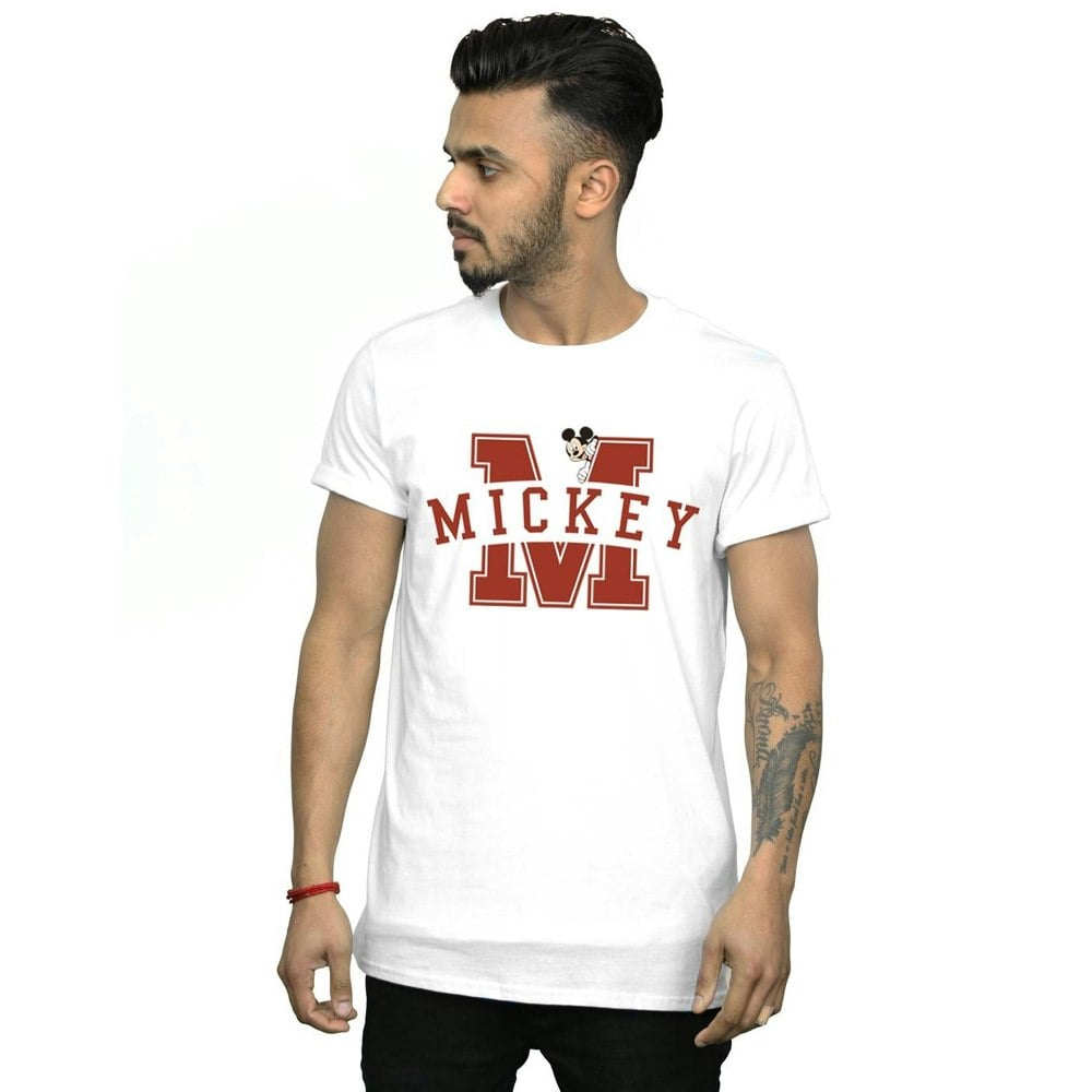 Disney Mens Mickey Mouse Letter Peak T-Shirt - White