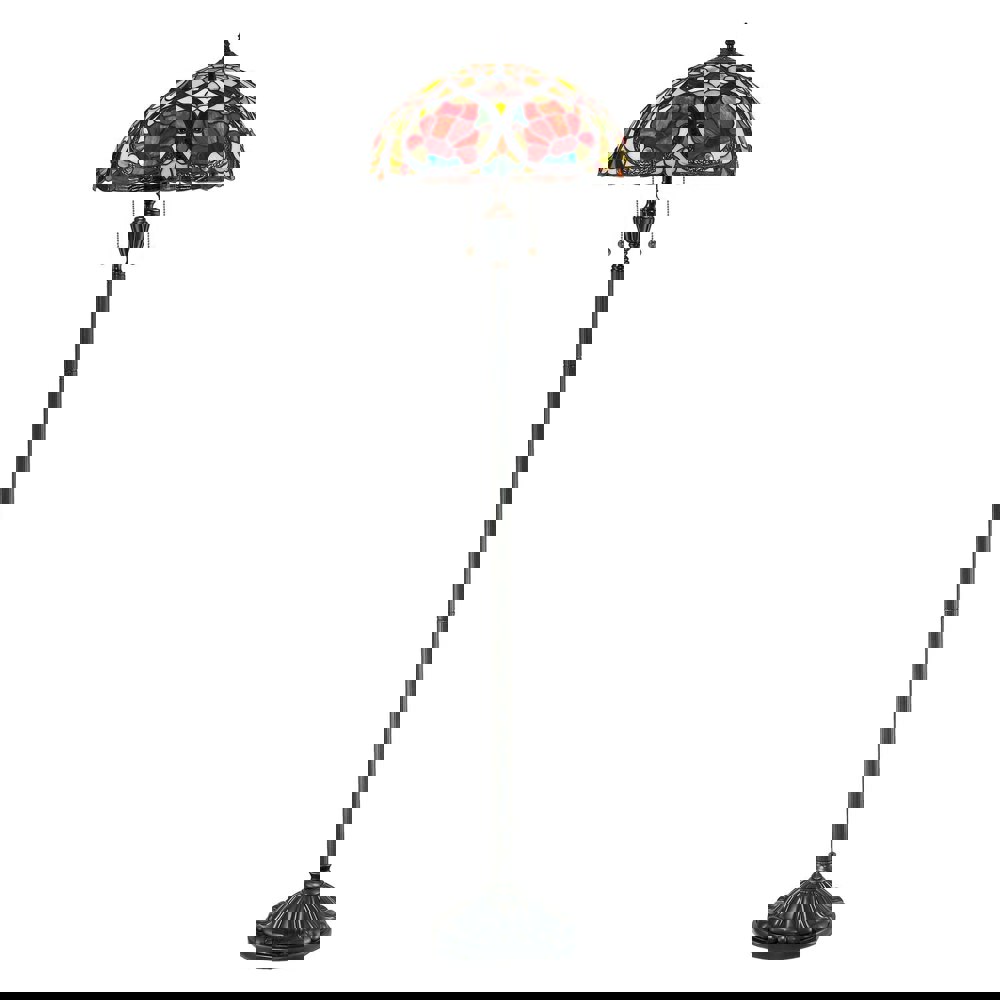 2 Bulb Twin Floor Lamp Tiffany Style Painted Glass Vintage Bronze LED E27 100W Loops